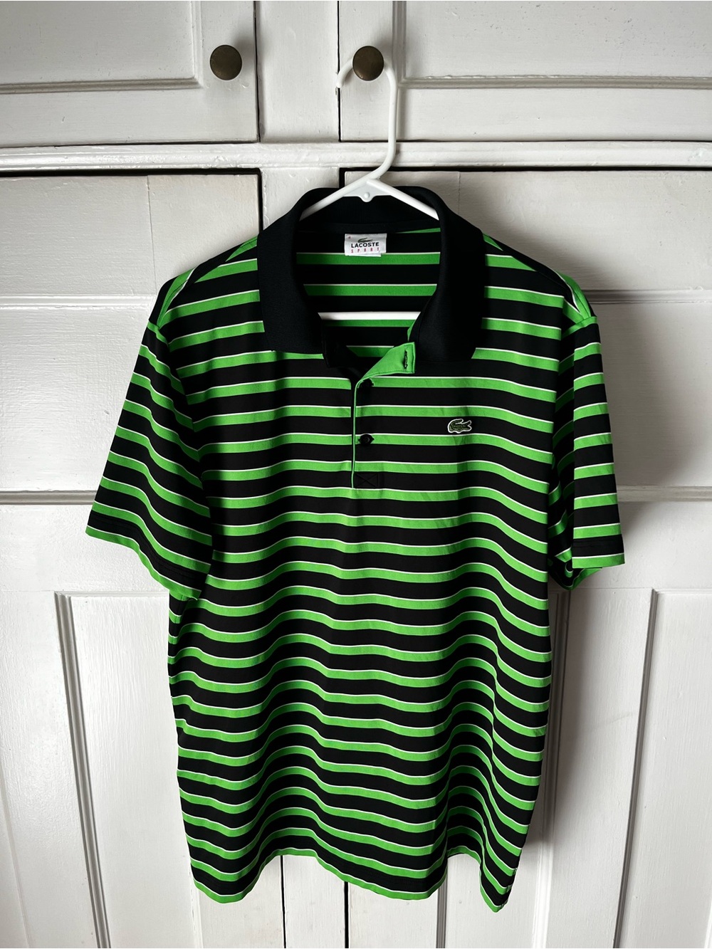 Lacoste - Black and Green Striped Polo - Men’s Size 6 (XL)